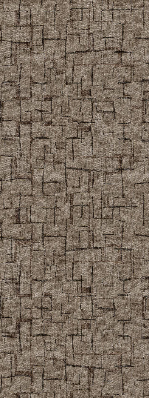 Load image 1 in gallery view. Taupe rug with a dark brown abstract grid pattern of irregular rectangular blocks.