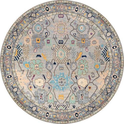 Bild 1 in Galerieansicht laden. The Seraphix Pastel Bordered Washable Rug - LCC3011 (Custom Size) features floral and geometric motifs in blue, beige, yellow, and gray with a decorative border—perfect for high-traffic areas.