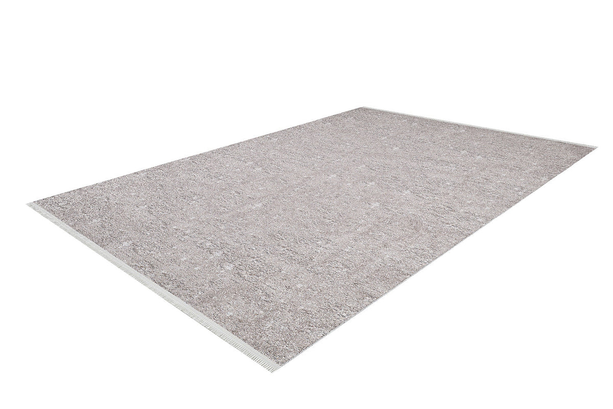 The Slate Charm - Washable Rug - JR1740 (Custom Size) is a rectangular, light grey rug with a subtle textured pattern and short fringes on the ends. Shown on a white background, it's perfect for high-traffic areas and easy to clean.