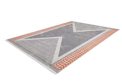 Load image 1 in gallery view. The Sleek Design - Washable Rug - JR1727 (Custom Size) features a large black and white zigzag and orange diamond border, offering a geometric look ideal for allergy-sensitive homes.