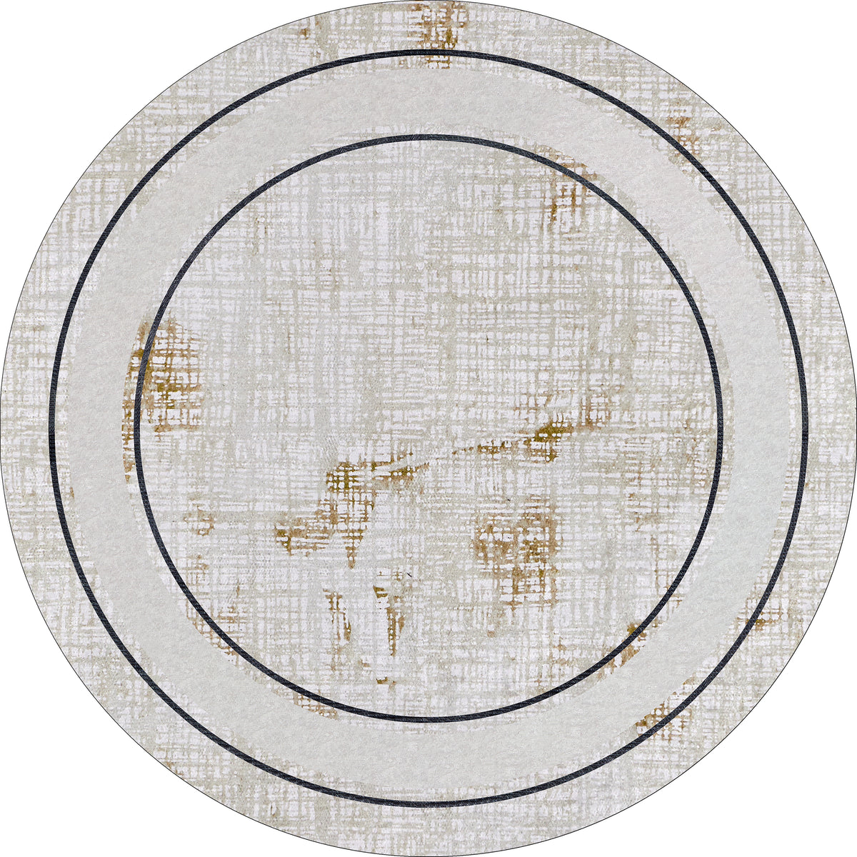 With a light, off-white surface in cream and beige tones, this round plate echoes the soft hues of the Sleek and Contemporary - Washable Rug - JR1365 and features two thin dark concentric circles near the rim.