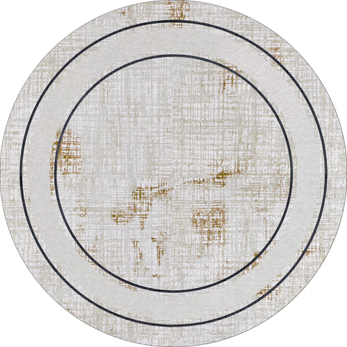 Load image 1 in gallery view. With a light, off-white surface in cream and beige tones, this round plate echoes the soft hues of the Sleek and Contemporary - Washable Rug - JR1365 and features two thin dark concentric circles near the rim.