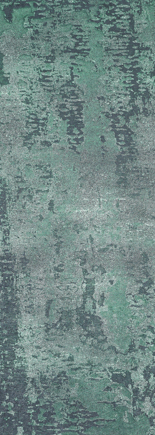 Load image 1 in gallery view. The Smokey Mountains - Washable Rug - JR1631 features an abstract textured design in green, teal, and gray tones, inspired by the look of worn paint—perfect for high-traffic areas or those seeking easy-to-clean rugs.