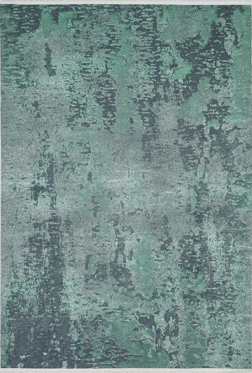 Load image 1 in gallery view. The Smokey Mountains - Washable Rug - JR1631 (Custom Size) features an abstract green and gray flat weave design with a distressed pattern in varied shades, plus hints of black. Stylish, practical, and easy to clean.