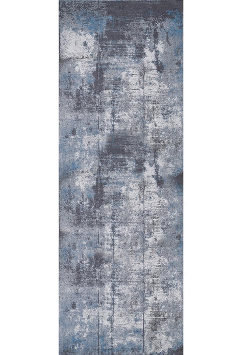 Load image 1 in gallery view. The Solar Eclipse - Washable Rug - JR1921 features a distressed abstract blue, gray, and white design with an artistic, weathered look. Its washable material makes it ideal for high-traffic areas and adds modern style to your space.