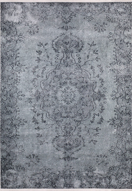 Load image 1 in gallery view. The Sophisticated Design - Washable Rug - JR173 (Custom Size) is a rectangular gray-anthracite rug with a vintage, faded floral and medallion pattern in darker grays—ideal for high-traffic areas.