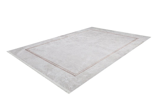 Load image 1 in gallery view. The Sophisticated Edging - Washable Rug - JR1738 (Custom Size) is a rectangular, light gray rug with a subtle double-line border, ideal for allergy-sensitive spaces and shown on a white background.