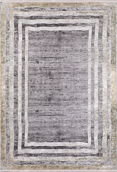 Load image 1 in gallery view. The Sophisticated Trellis - Washable Rug - JR1194 features a rectangular flat weave with a textured gray center and layered white and beige borders; it's durable, ideal for high-traffic areas, and available in custom sizes.