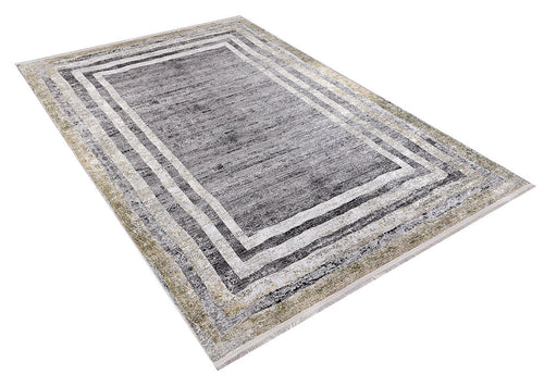 Load image 1 in gallery view. The Sophisticated Trellis - Washable Rug - JR1194 (Custom Size) features a textured gray surface with layered borders in gray, white, and beige. Durable and stylish, it's ideal for high-traffic areas. Shown on a white background.