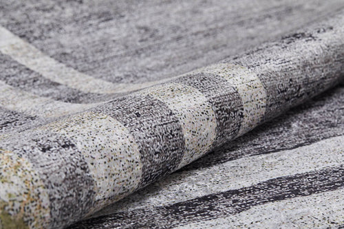 Load image 1 in gallery view. A close-up of the Sophisticated Trellis - Washable Rug - JR1194 (Custom Size), featuring a speckled, textured gray, black, and white pattern with subtle grid-like lines—ideal for high-traffic areas.