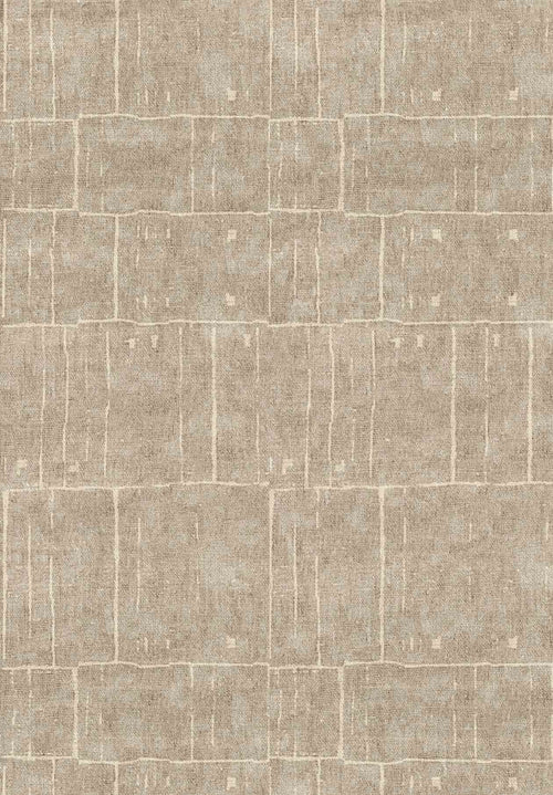 Load image 1 in gallery view. Taupe and beige rug with a grid-like pattern of rectangular blocks and vertical distressed lines.