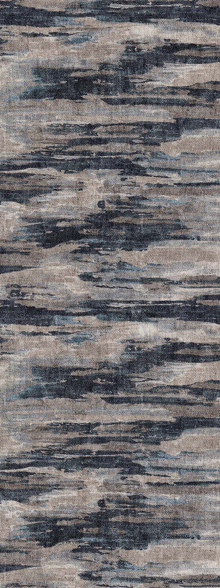 Navy blue, grey, and beige rug with a horizontal abstract distressed texture.