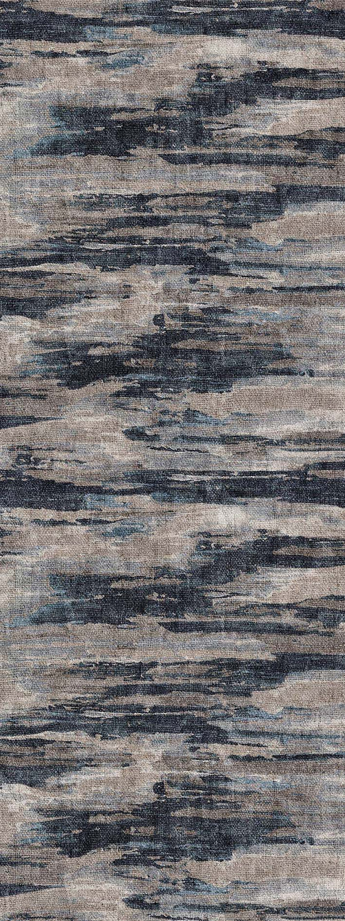 Load image 1 in gallery view. Navy blue, grey, and beige rug with a horizontal abstract distressed texture.