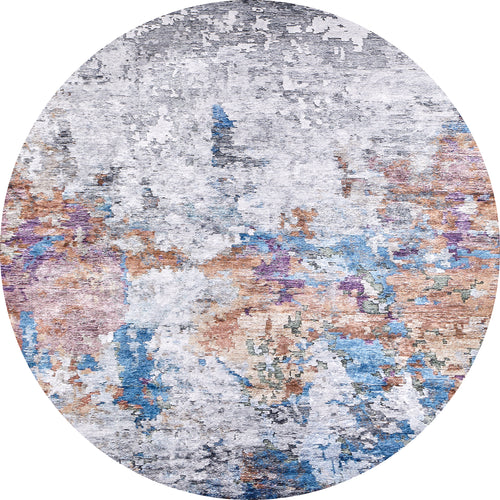 Load image 1 in gallery view. The Striking Statements - Washable Rug - JR786 features an oval, flat-weave design with abstract gray, blue, tan, and purple shades for a watercolor effect. Its textured look offers modern style plus easy maintenance.