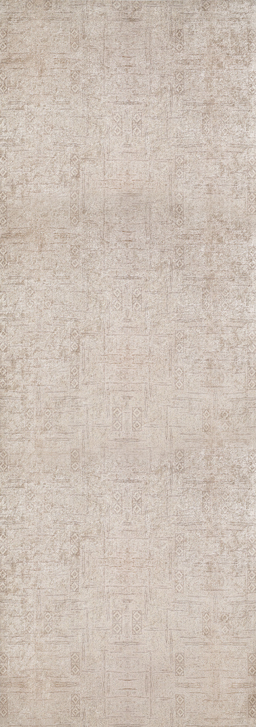Load image 1 in gallery view. The Sunset Fade - Washable Rug - JR1878 features a beige, textured background with subtle geometric and tribal patterns, offering a vintage, distressed look. Its soft, rustic style is perfect for high-traffic areas and easy to maintain.