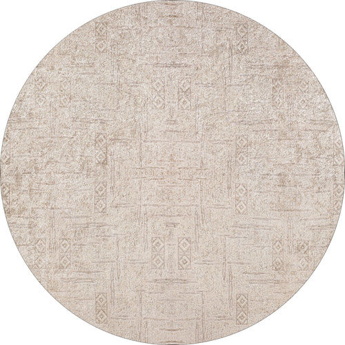 Load image 1 in gallery view. The Sunset Fade - Washable Rug - JR1878 is a round, beige area rug featuring a subtle geometric texture and lightly distressed look—perfect for high-traffic areas and ideal for those who love cream and beige tones.
