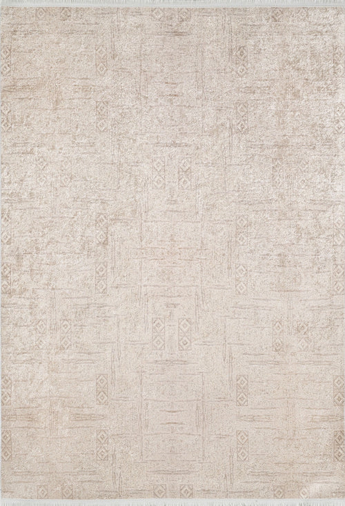 Load image 1 in gallery view. The Sunset Fade - Washable Rug - JR1878 features a light beige flat weave with subtle geometric and diamond patterns, a soft textured surface, and thin fringe on the short ends—ideal for stylish cream and beige décor.