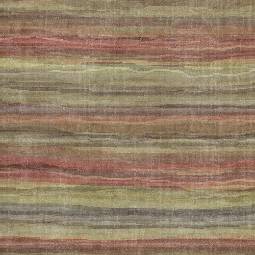 Load image 1 in gallery view. Multi-colored rug with horizontal stripes in muted tones of olive green, rust red, brown, and grey.