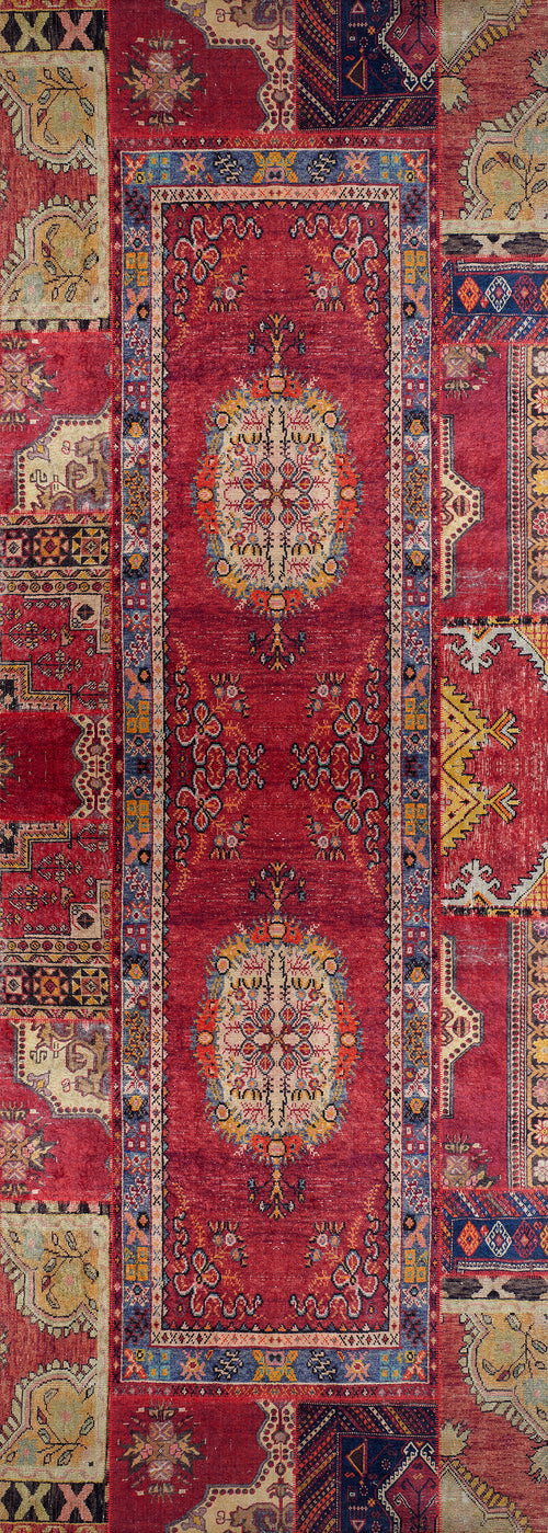 Bild 1 in Galerieansicht laden. The Tapestry Tango - Washable Rug - JR313 is a rectangular, vintage-style red rug with a rich center, floral medallions, and ornate beige, blue & gold borders—washable for high-traffic areas and featuring symmetrical patterns and detailed designs.