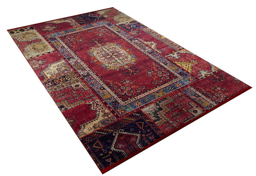 Load image 1 in gallery view. The Tapestry Tango - Washable Rug - JR313 (Custom Size) is a red rectangular rug with intricate multi-colored geometric and floral patterns, a central medallion, and detailed borders—ideal for high-traffic areas.