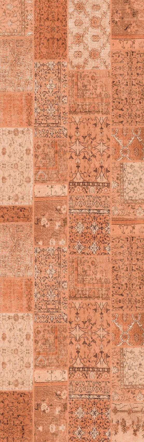 The Terracotta Patch - Washable Rug - JRN1037 (Custom Size) features a flat weave with vintage-style rectangular panels in terracotta, beige, and light brown, arranged vertically for timeless, easy-care appeal.