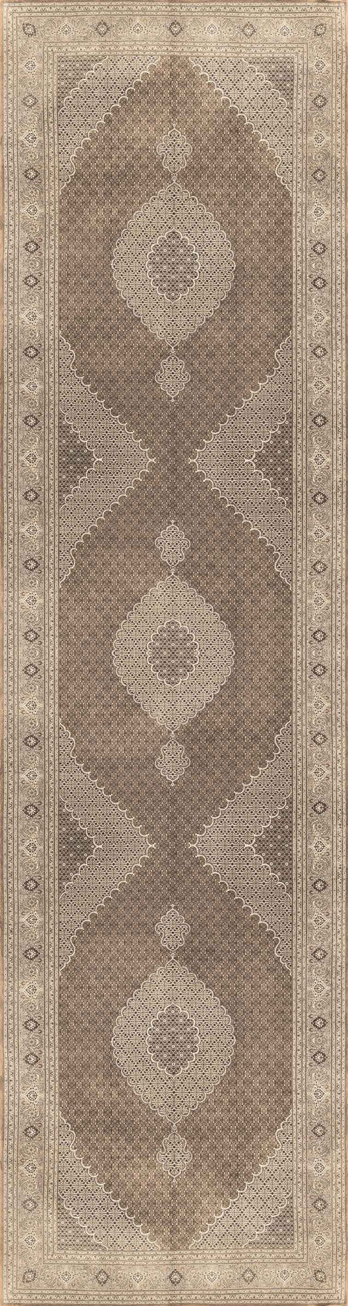 Load image 1 in gallery view. The Timeless Arabesque - Washable Rug (JRN1002) is a rectangular, brown and beige flat weave rug with a symmetrical geometric design of diamonds and medallions, bordered by intricate patterns.