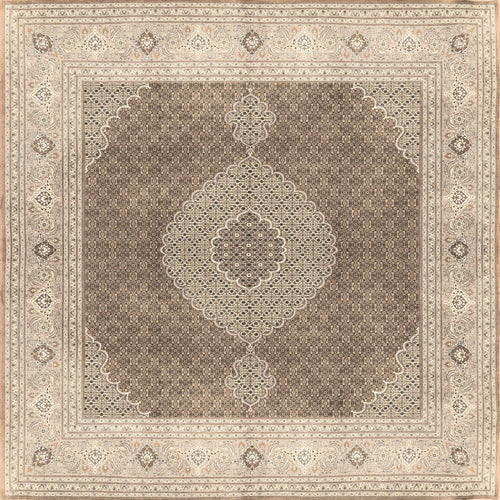 Load image 1 in gallery view. The Timeless Arabesque - Washable Rug - JRN1002 (Custom Size) is a rectangular Persian-style flat weave featuring geometric and floral patterns in beige, tan, and brown with a striking medallion and ornate borders.