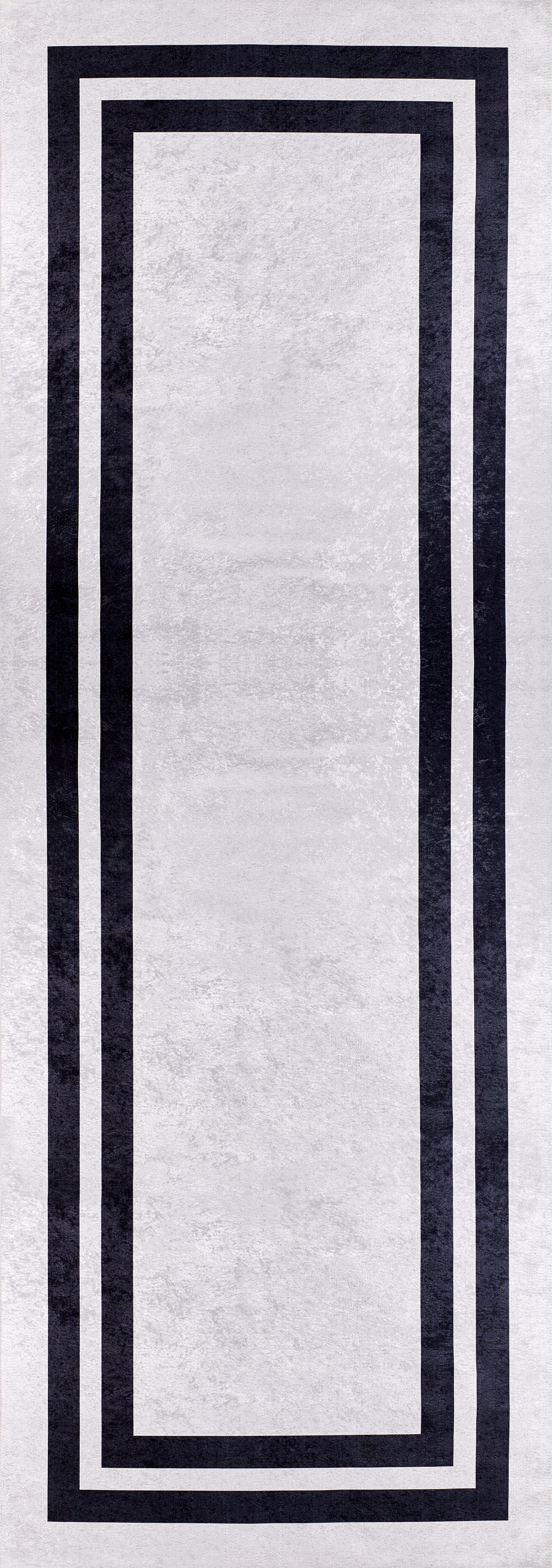The Timeless Border - Washable Rug - JR572 is a rectangular gray-anthracite rug with a light gray background and two thick black borders, offering minimal geometric style and modern, easy-care convenience for any space.