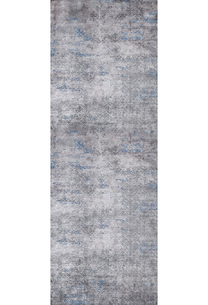 The Timeless Embellishment - Washable Rug - JR1943 is a rectangular, allergy-friendly rug featuring a textured pattern in gray and light blue for a faded, distressed look.