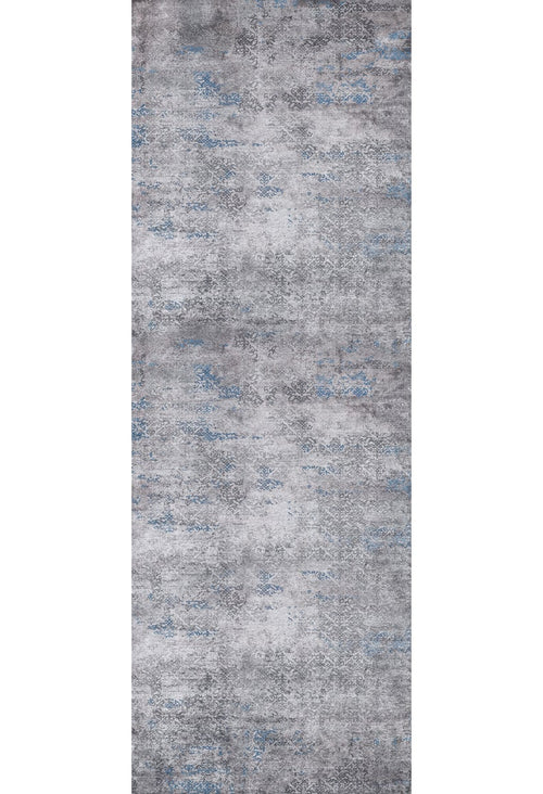 Load image 1 in gallery view. The Timeless Embellishment - Washable Rug - JR1943 is a rectangular, allergy-friendly rug featuring a textured pattern in gray and light blue for a faded, distressed look.