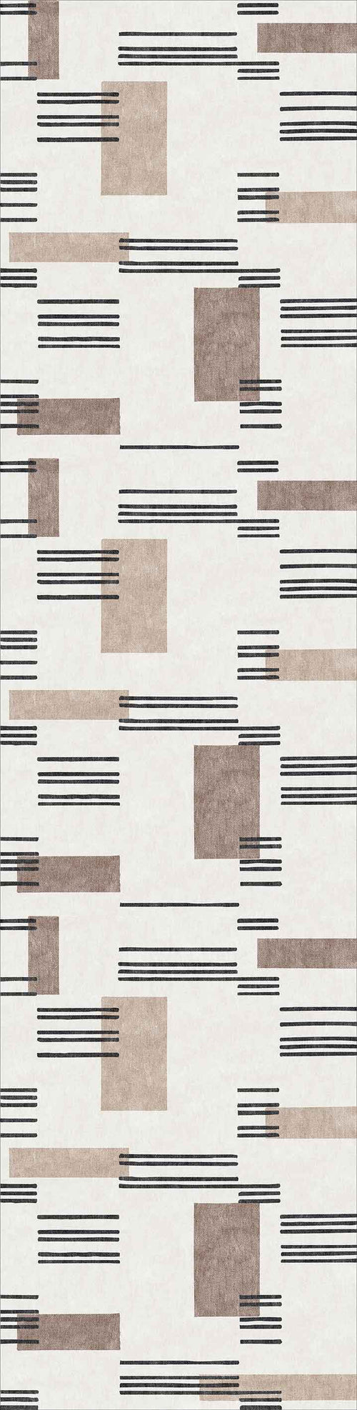 Bild 1 in Galerieansicht laden. The Timeless Scroll - Washable Rug - JRN45 features a modern, abstract design with beige and brown rectangles over a light background, intersected by horizontal black lines—perfect for high-traffic areas and contemporary interiors.