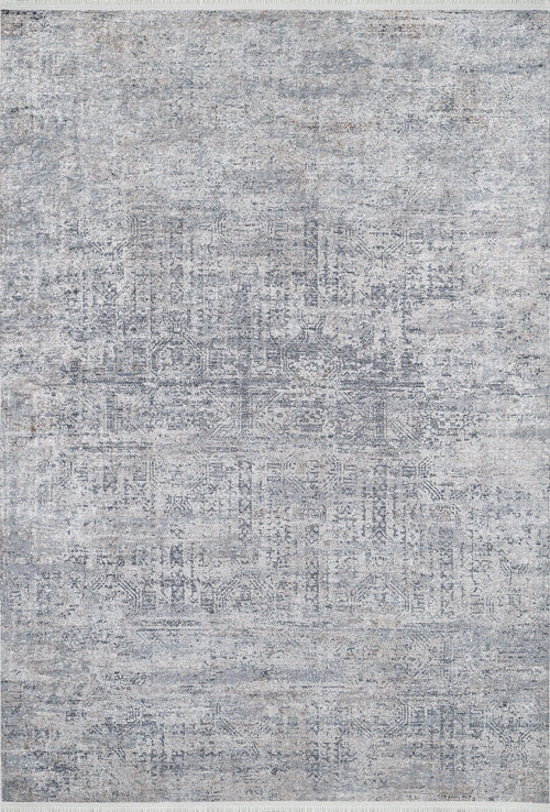 Load image 1 in gallery view. The Timeless Scrollwork - Washable Rug - JR1774 (Custom Size) features a rectangular gray-anthracite design with faded gray and blue scrollwork, subtle geometric patterns, and a vintage look—ideal for high-traffic areas.