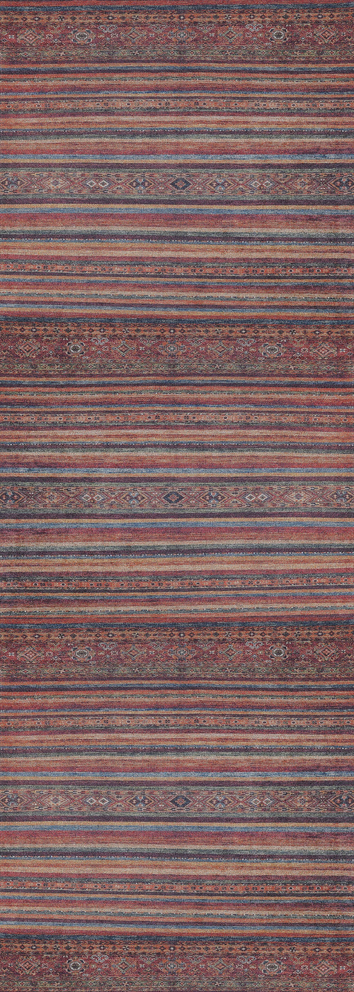 Load image 1 in gallery view. The Tropic Thunder - Washable Rug - JR5077 features multicolor horizontal stripes in earth tones with subtle patterns and a vintage, slightly worn look—perfect for adding style to high-traffic areas.