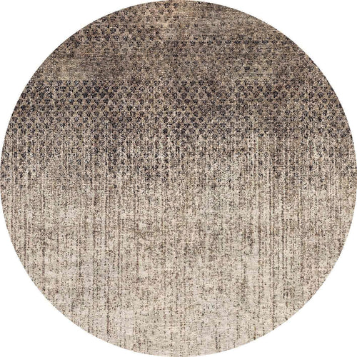 Load image 1 in gallery view. Round rug with a dark brown to beige ombre gradient and a distressed, textured abstract pattern.