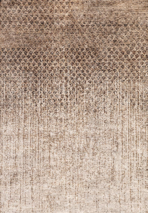 Load image 1 in gallery view. Brown and beige rug with a distressed, speckled ombre pattern fading from dark to light.