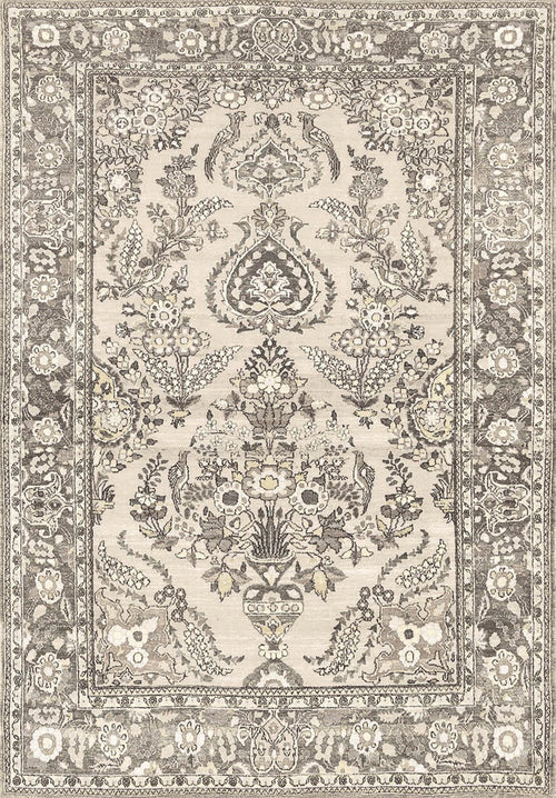 Load image 1 in gallery view. The Velvet Mosaic - Washable Rug - JRN1004 (Custom Size) features an ornate rectangular design with intricate floral and paisley patterns in beige, cream, and gray—perfect for traditional interiors.