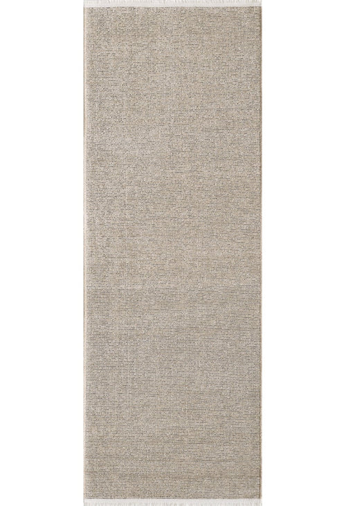 Bild 1 in Galerieansicht laden. The Velvet Touch Beige Area Rug - PST002 features a rectangular, light gray woven design with a subtle textured pattern and thin white fringe on its shorter ends.