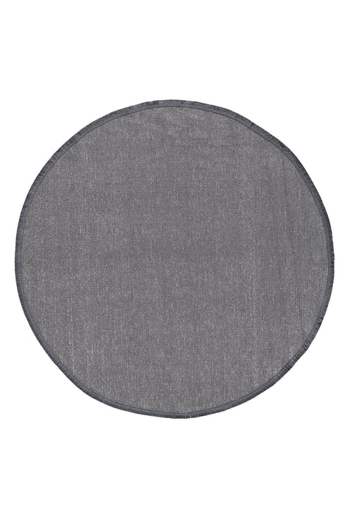 Load image 1 in gallery view. The Velvet Touch Dark Gray Area Rug - PST004 features a round, flat shape with a subtly textured, dark gray surface and stitched edges—ideal for minimalist decor lovers. Shown on a white background.