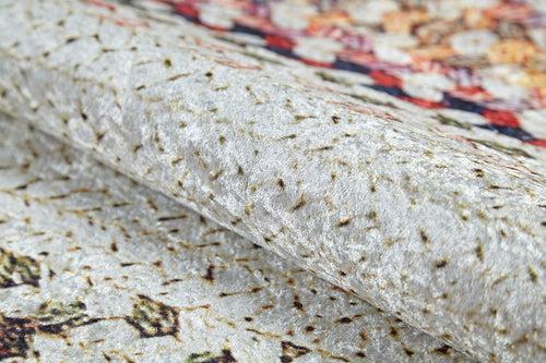 Load image 1 in gallery view. Close-up of the Vibrant Rainbow - Machine-Washable Rug (JR5001, Custom Size), featuring textured, light fabric with a subtle irregular green and brown pattern and gentle fold—an ideal choice for high-traffic areas.