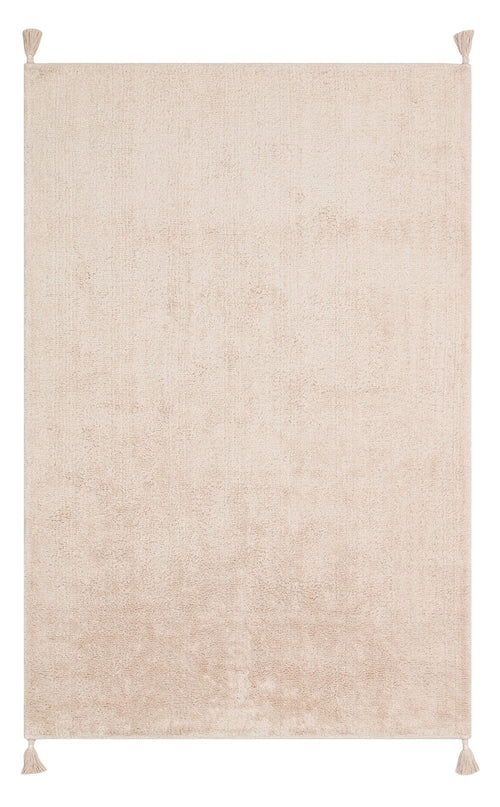 Bild 1 in Galerieansicht laden. The Warm Sand - Washable Shaggy - CBNPLAIN is a rectangular, cream beige cotton rug with a soft, textured surface and small tassels at each corner for a simple, cozy touch.