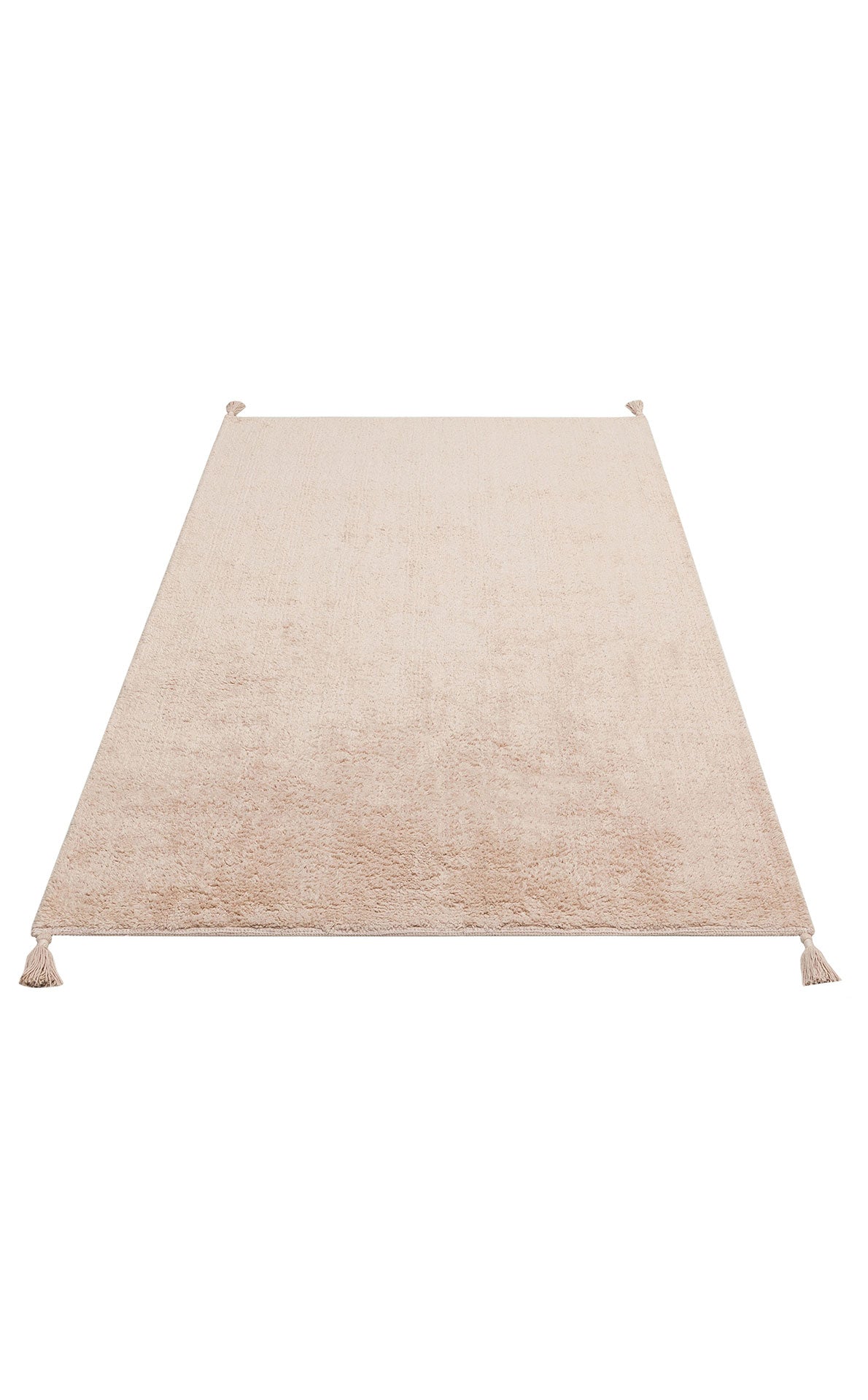 The Warm Sand - Washable Shaggy - CBNPLAIN is a rectangular cream beige cotton shag rug with a soft texture and small tassels at each corner, shown on a white background.