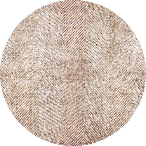 Load image 1 in gallery view. Round beige and tan rug with a distressed herringbone pattern.