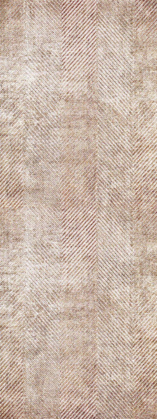 Load image 1 in gallery view. Tan and brown rug with a distressed, vertical herringbone pattern.