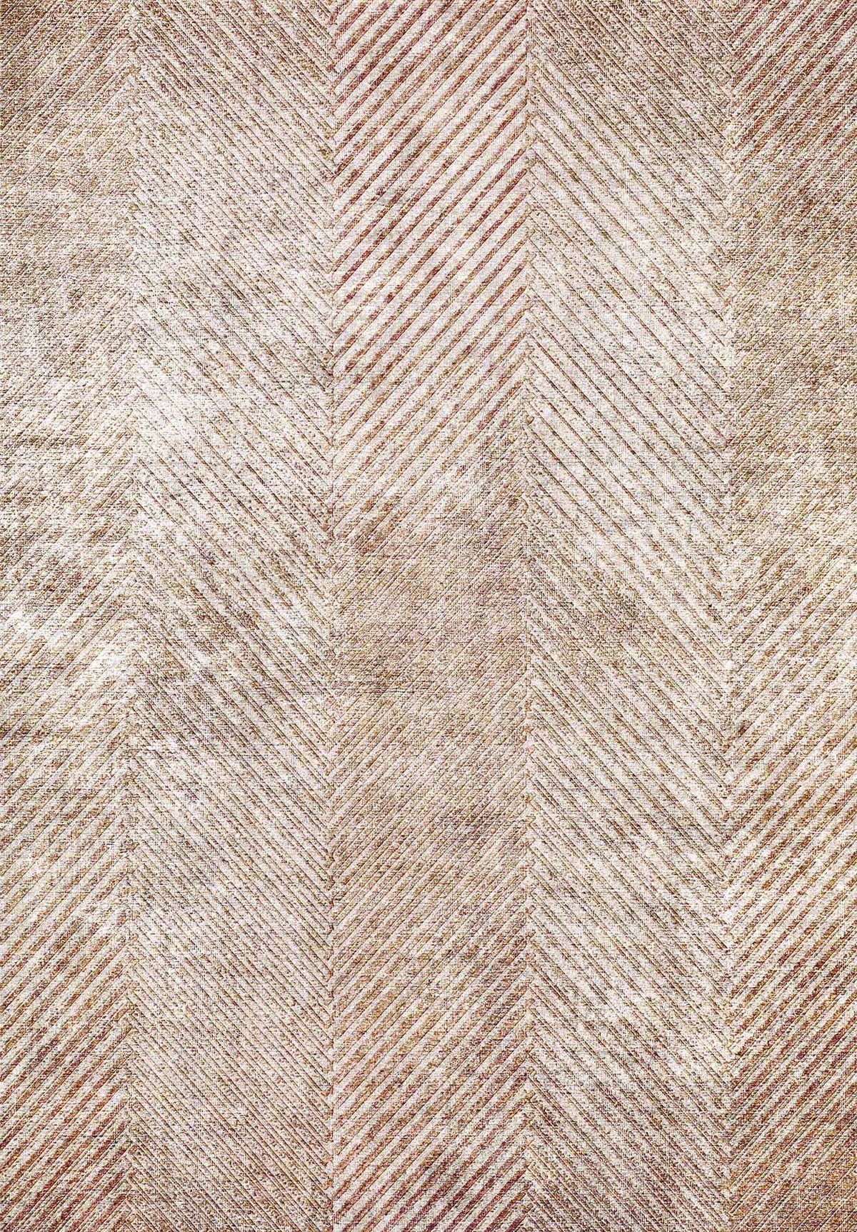 Beige and brown rug with a distressed herringbone pattern and textured finish.