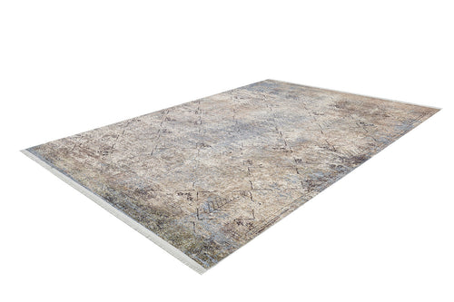 Load image 1 in gallery view. The Windowpane Trellis - Washable Rug - JR1663 (Custom Size) features a distressed, vintage-style pattern in muted beige, bronze, and brown tones—a perfect rectangular rug for high-traffic areas.
