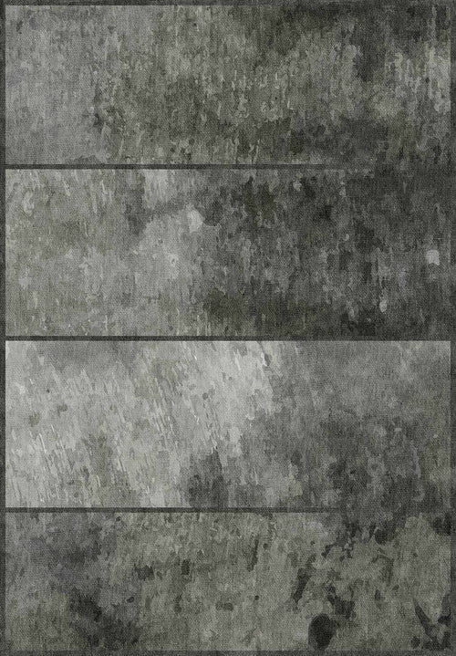 Load image 1 in gallery view. The Wistful Pattern - Washable Rug - JRN35 features a textured, grayscale design with three horizontal rectangles and a mottled surface in light and dark gray, ideal for high-traffic areas.