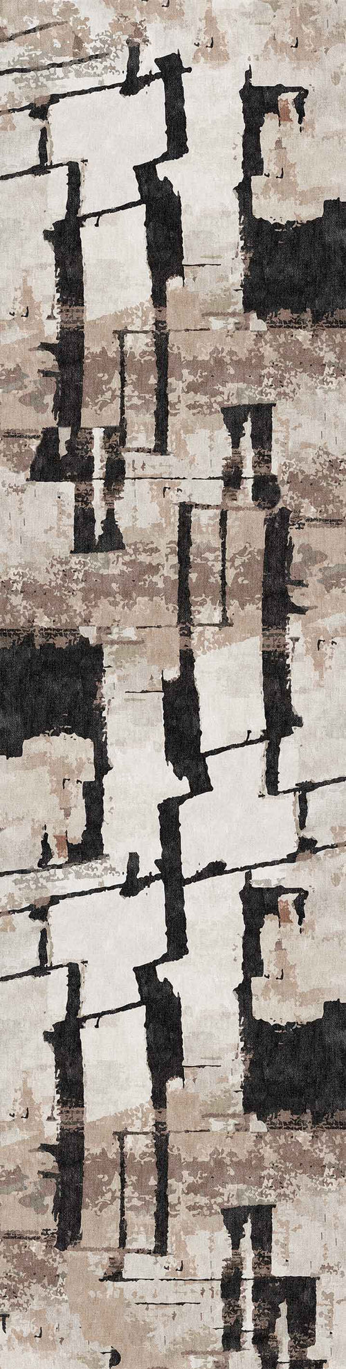Load image 1 in gallery view. The Woven Memoir - Washable Rug - JRN41 features overlapping rectangular brush strokes in black, brown, beige, and gray for a modern, textured look with vertical orientation—ideal for enhancing any contemporary space.