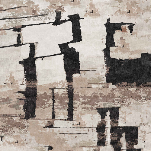 Load image 1 in gallery view. The Woven Memoir - Washable Rug - JRN41 (Custom Size) showcases abstract black, gray, and beige textured brushstrokes in an irregular pattern—perfect for high-traffic modern spaces and easy to clean.