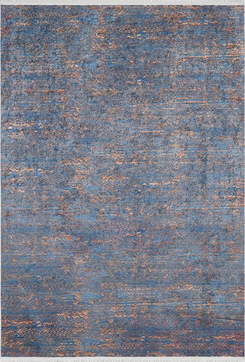 Bild 1 in Galerieansicht laden. The Abstract Harmony - Machine-Washable Rug JR1882 features a large, allergy-friendly design with a textured abstract pattern in blue and copper tones, creating a stylish weathered look that's easy to clean.