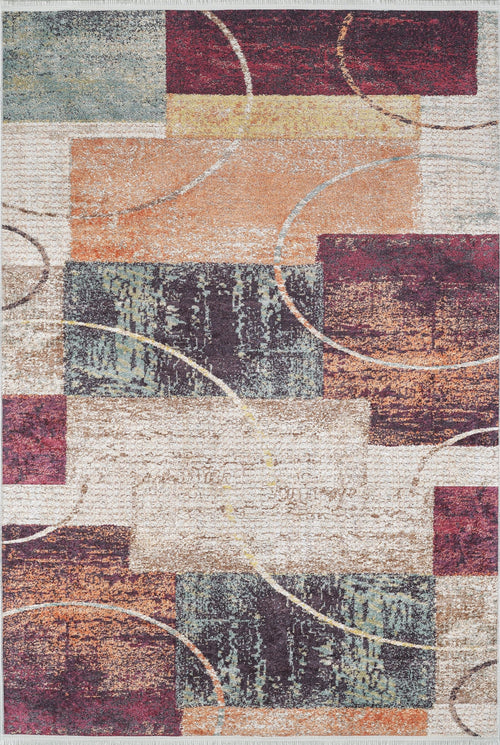 Load image 1 in gallery view. The Angular Beauty - Washable Rug (JR2002) features overlapping rectangles in beige, orange, burgundy, and teal with yellow and brown accents—ideal for adding a layered geometric touch to high-traffic spaces.